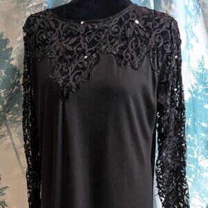 Whittall & Javits Black Sequined Lace Maxi Dress | Size L